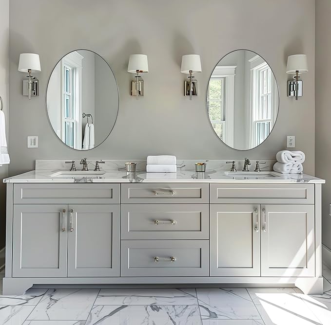ANDY STAR Polished Chrome Oval Mirrors for Bathroom, 24x36 Inch Silver Stainless Steel Metal Framed Oval Wall Mirror, Modern Vanity Mirror Wall Mount Horizontal or Vertical