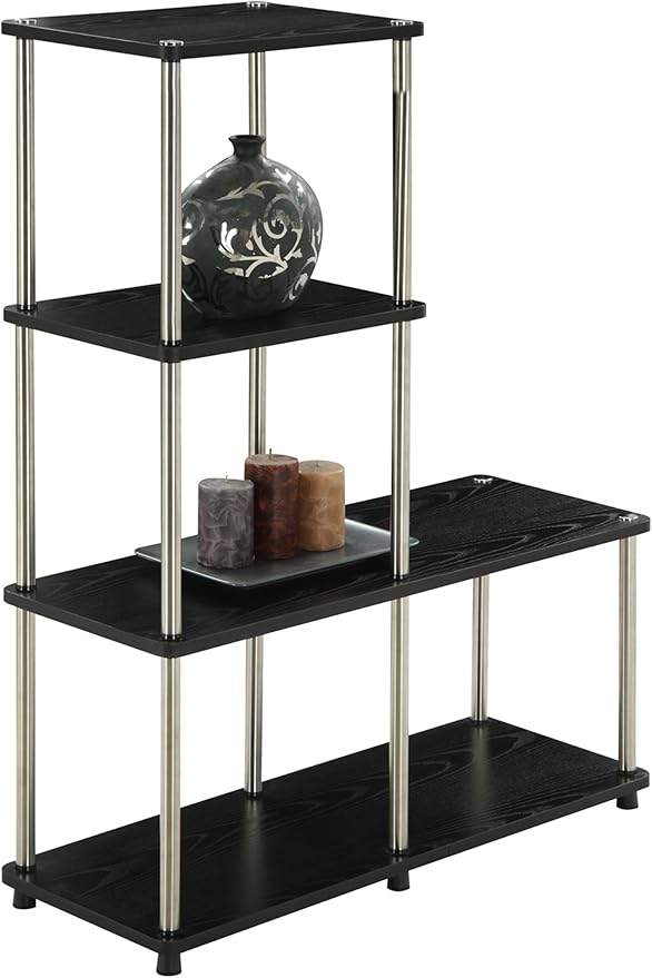 Convenience Concepts Designs2Go 4 tier Multi Shelf "L" Bookshelf, Black