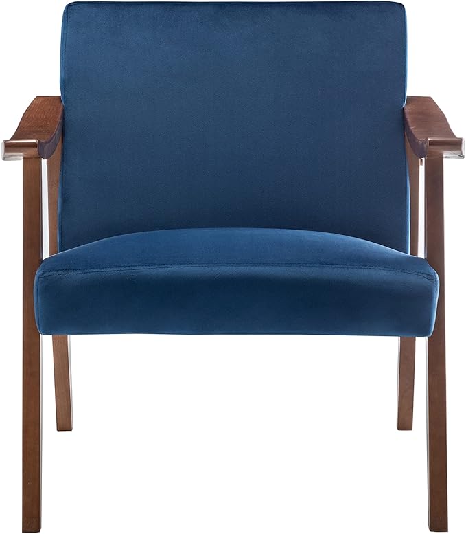 Container Furniture Direct Accent Chair with Velvet Upholstery and Solid Wood Frame, Classic Mid-Century Modern Living Room Furniture for Extra Seating, Dark Blue