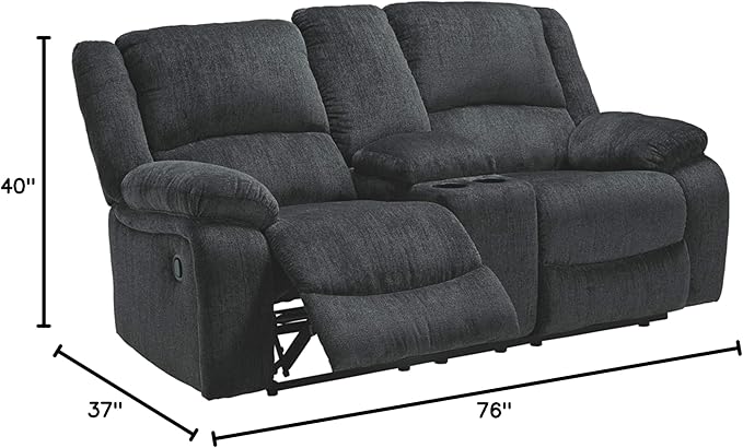 Signature Design by Ashley Draycoll Contemporary Double Reclining Manual Loveseat with Center Console, Dark Gray
