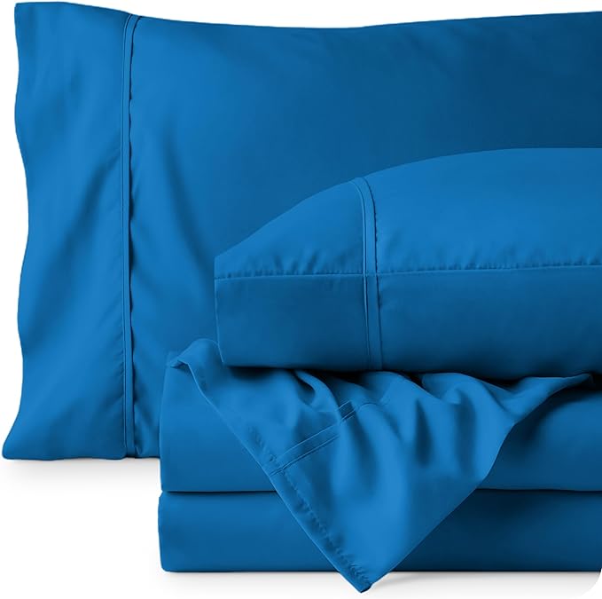 Bare Home Twin Sheet Set - 1800 Ultra-Soft Microfiber Twin Bed Sheets - Double Brushed - Deep Pockets - Easy Fit - Extra Soft - 3 Piece Set - Bedding Sheets & Pillowcases (Twin, Medium Blue)