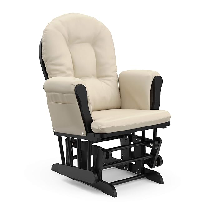 Storkcraft Premium Hoop Glider & Ottoman (Black with Beige) — GREENGUARD Gold Certified, Solid Wood Craftsmanship, Convenient Storage Pockets, Smooth-Gliding Chair for Nursery, Multi-Award-Winning