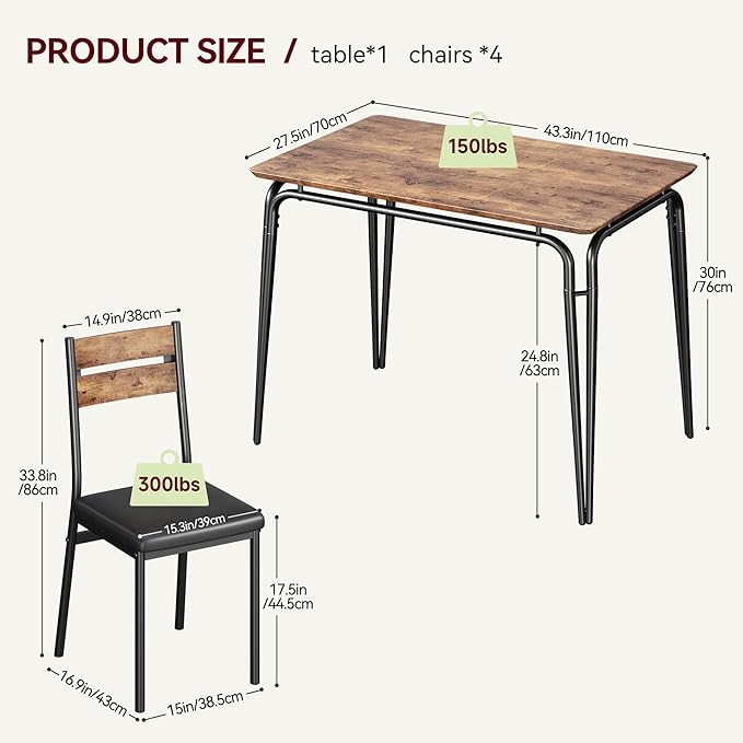 Dining Table for 4, Small Table and Chairs Set of 4, Square Dinette Set for 4, 5 Piece Kitchen & Dining Room Sets for Small Space (Vintage, Table with 4 Upholstered Chairs)