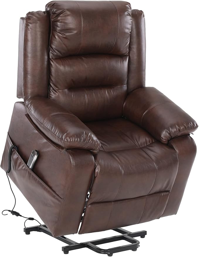 S*MAX Lift Chairs Recliners for Elderly Power Recliner Chairs Full Air Leather Electric Recliner Chairs Side Pockets USB Charge Port and Remote Control Power Lift Recliners Brown