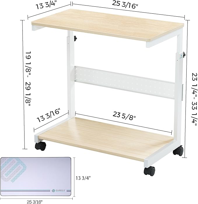 EUREKA ERGONOMIC PC Stand Computer Cart, Height Adjustable Tower Stand 2-Tier Suit for ATX Case Printer, Metal Rolling Cart on Wheels for Gaming Home Office, Maple