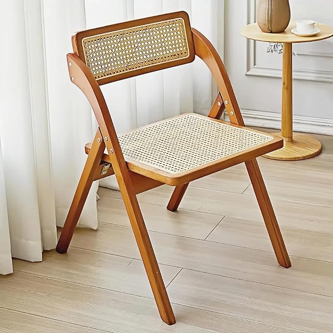 Simple Rattan Dining Chair Set of 2, Foldable Lounge Chair, Suitable for Living Room, Dining Room, Bedroom Desk Office Chair. (Cherry Color Set of 2)