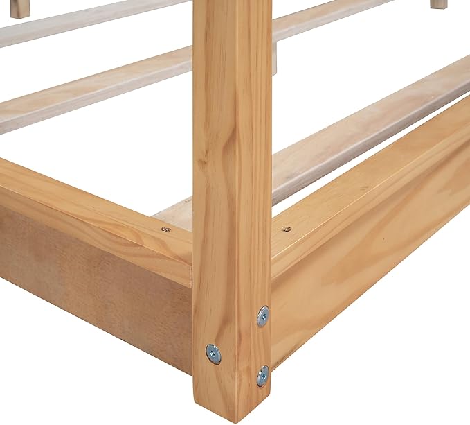 King Size Canopy Platform Bed with Support Legs,Solid Wood Bed Frame,4-Post Canopy-Platform-Bed for Kids Teens Adults, No Box Spring Needed,Natural