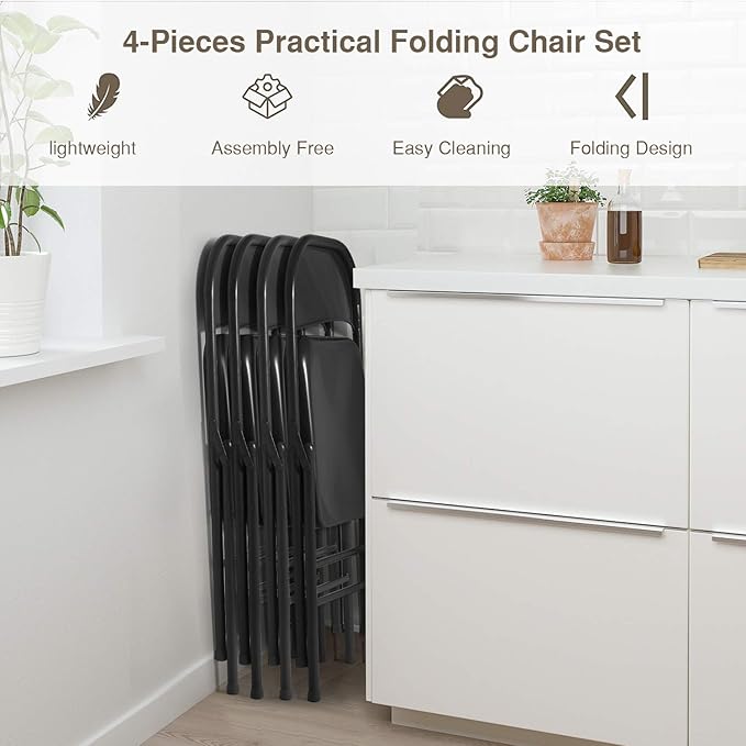 VECELO Metal Folding Chairs 4 Pack, Double Hinged Steel Frame Easy Foldable&Stackable for Office Kitchen Dinning Wedding Patio and Garden