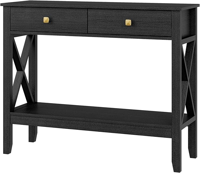 Console Table,Sofa Table 13.8" D x 39.37" W x 31.5" HEntryway Table with 2 Drawers Storage Shelve Foyer Table for Entryway Farmhouse Hallway Tables (Black)