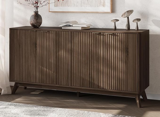 Buffet Cabinet with Storage, Fluted Multifunctional Storage Cabinet with 4 Doors, Sideboard Cabinet with Doors Modern Buffet Table Accent Coffee Bar Console Table,fluted buffet cabinet
