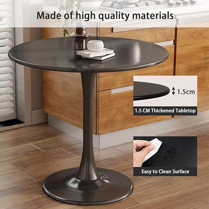 Black Round Dining Table, 24 Inches Tulip Round Kitchen Table, Mid-Century Leisure Table for Small Places, Dining Room, Living Room, Cafe