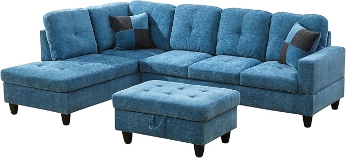 103.5" Oversized Sectional Couch, L Shaped Couch with Storage Ottoman, Modern Modular Sofa with Deep Seat, Sectional Couches for Living Room and Office, Blue (Flannel)