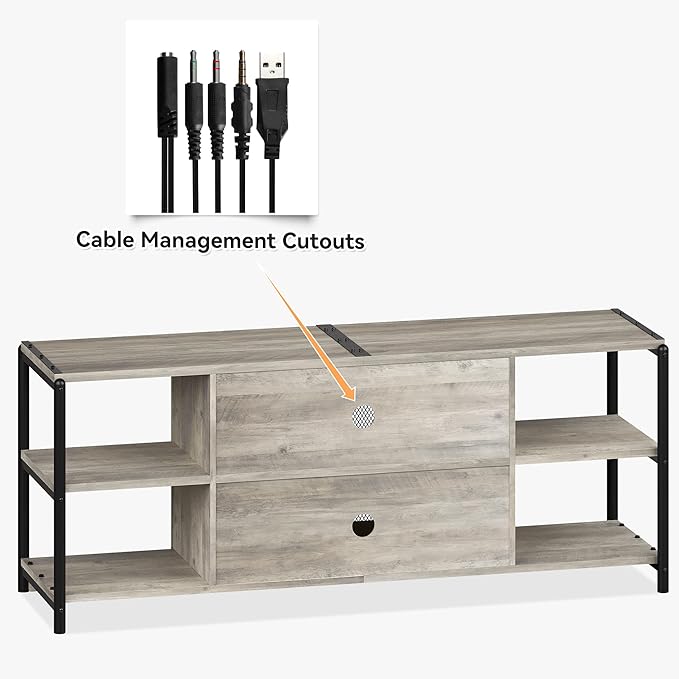Farmhouse TV Stand for 65+ Inch TV, Industrial TV Cabinet, Entertainment Center with Double Mesh Doors and Storage Cabinet, Rustic TV Cabinet, TV Console Table Media Cabinet for Living Room, Grey