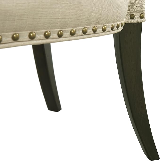 Alaterre Furniture Savoy Upholstered Dining Chairs – Set of 2 Parsons Style Accent Chairs with Cream Linen Fabric, Nailhead Trim, and Dark Stained Legs – for Dining Room, Desk, or Sitting Area