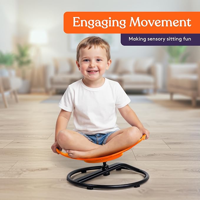 Special Supplies Smile Spinning Chair for Kids- Versatile Kids Sit and Spin Sensory Chair for Training Body Coordination for Playroom, Bedroom, or Nursery (Orange)