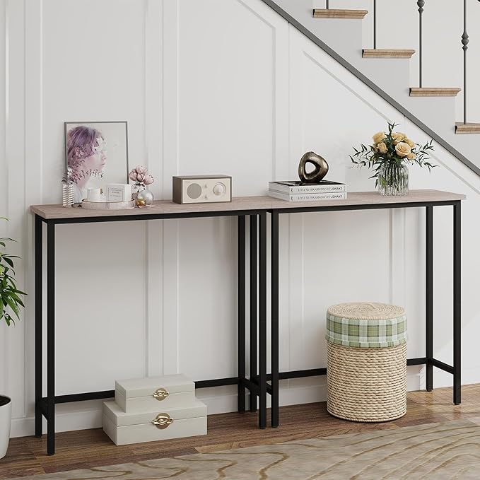 HollyHOME Narrow Console Table, 29.5" Slim Entryway Table, Sofa Stand, Hallway Shelf for Hallway, Bedroom, Living Room, Foyer, Light Brown