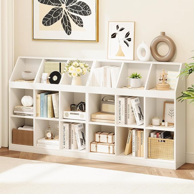 9-Cube Wooden Storage Bookcase - 11-Inch Open Shelf Cabinet, Simple Modern Bookshelf Organizer for Home Office, Living Room, White