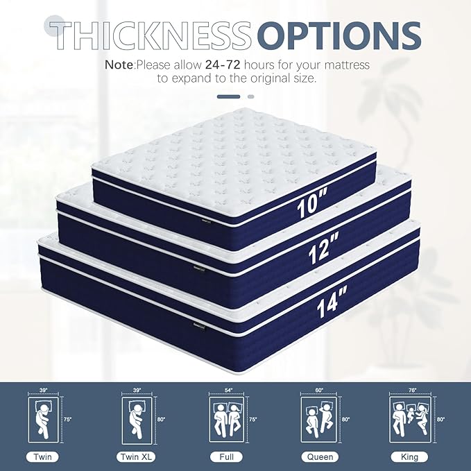 Twin XL Mattress, 12 Inch Hybrid Twin XL Size Mattresses in a Box, Gel Memory Foam and Pocket Coils Innerpring Mattress with Ergonomic Design, Cooler Sleep with Pressure Relief and Support,39"*80"*12"