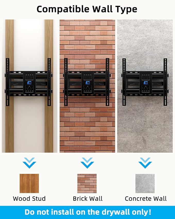 HOME VISION TV Wall Mount for 32-70 Inch TV with Soundbar Bracket, Full Motion TV Bracket with Articulating Dual Arms, Swivel and Tilt, Fits 8" 12" 16" Stud, Max VESA 400X400mm, Up to 132lbs