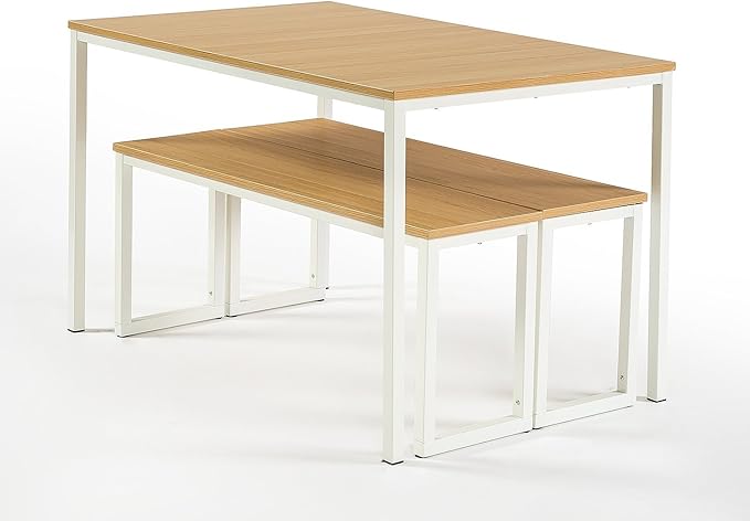 ZINUS 48 Inch Louis Metal Frame Table with Benches 3 Piece Dining Set, Easy Assembly, 1, White