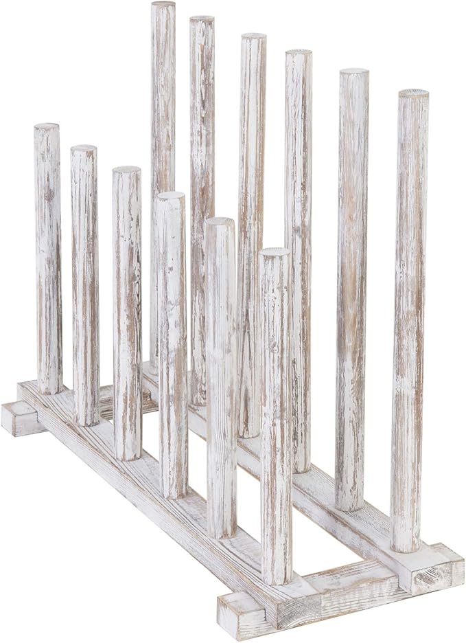 MyGift Shabby Whitewashed Wood Boot Rack Organizer Tall Boots Inverter Holder - Holds up to 6 Pairs