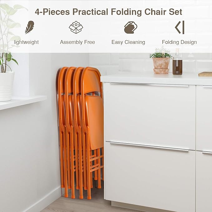 VECELO Metal Folding Chairs 4 Pack, Double Hinged Steel Frame Easy Foldable&Stackable for Office Kitchen Dinning Wedding Patio and Garden