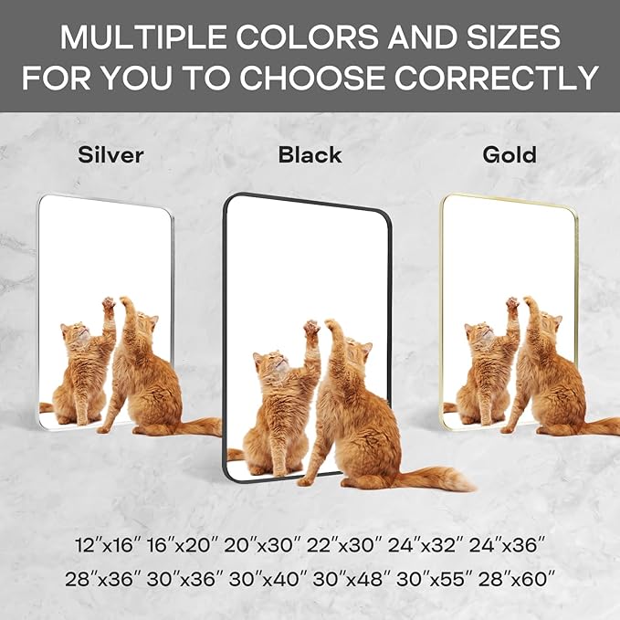 Wall Mount Mirror for Bathroom, Brushed Gold Metal Framed Rounded Corner Square Rectangular Vanity Mirror (30" x 30", Gold)