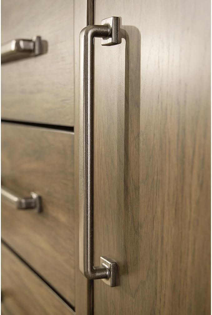 Signature Design by Ashley Cabalynn Farmhouse Glazed 2-Door Dining Server with Adjustable Shelves and 3 Drawers, Light Brown