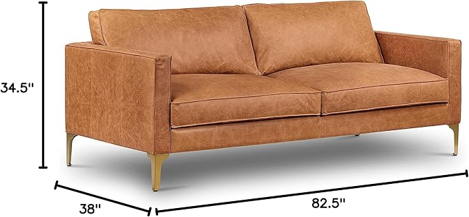 POLY & BARK Mateo Leather Sofa in Full-Grain Pure-Aniline Italian Tanned Leather in Cognac Tan