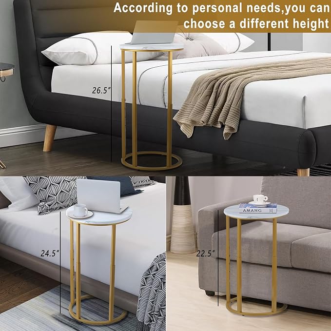 Serteaw C-Shaped End Table, Sturdy Side Table for Couch Sofa Bedside Small Space,C Snack Table TV Tray Record Player Stand Small Tables for Living Room Bedroom,Easy to Assemble,Gold