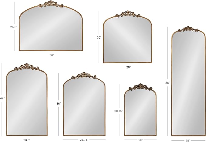 Kate and Laurel Arendahl Glam Arched Vintage Full Length Mirror; 18 x 58; Gold; Traditional Baroque Full Body Wall Mirror with Ornate Garland Inspired Crown
