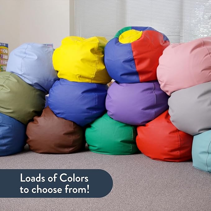 Children's Factory 35" Round Bean Bag, Bean Bag Chair with Water-Resistant Cover for Kids, Flexible Seating for Classroom Elementary, Easy to Clean, Purple