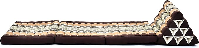 Leewadee - Comfortable Japanese Floor Mattress - Thai Floor Bed with Triangle Cushion - Futon Mattress - Thai Massage Mat, 67 x 21 inches, Brown, Kapok Filling