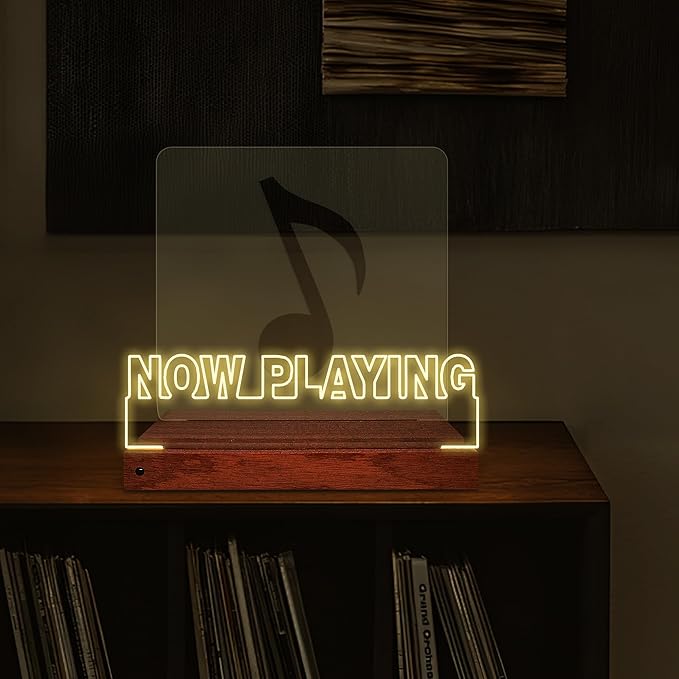 Now Playing Vinyl Record Stand Desktop, Light up Record Holder, Wooden Acrylic Display with 16 Color Lights for Albums, Room Decor, Gift for Vinyl Lovers