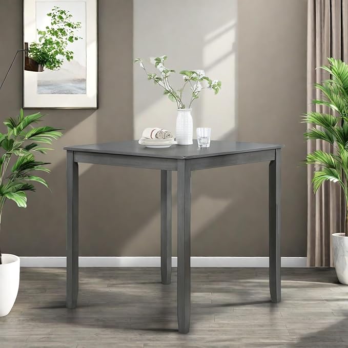 Dining Table for 4, Wooden Rectangular Kitchen Table with Natural Woodgrain Finish, 36" H MDF Modern Dining Table with Solid Wood Tapered Legs and Rounded Corners, Easy Assembly, Gray