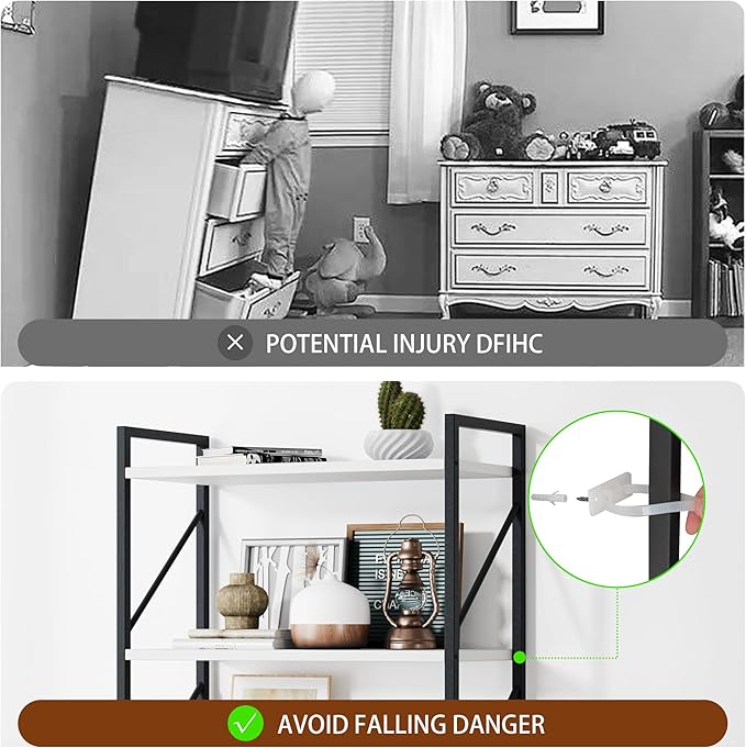 Shintenchi 2-Tier Bookshelf: Tall Industrial Bookcase for Living Room/Home/Office, Modern Book Holder with Storage Rack Shelves - White