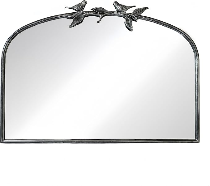 Silver Vintage Mirror - 36x24 Inch, Arched Antique Mirror with Ornate Frame for Bathroom, Living Room, Fireplace, Entryway