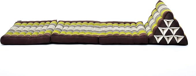 Leewadee - Comfortable Japanese Floor Mattress Used As Thai Floor Bed with Triangle Cushion, Futon Mattress Or Thai Massage Mat, 67 x 21 inches, Brown Green