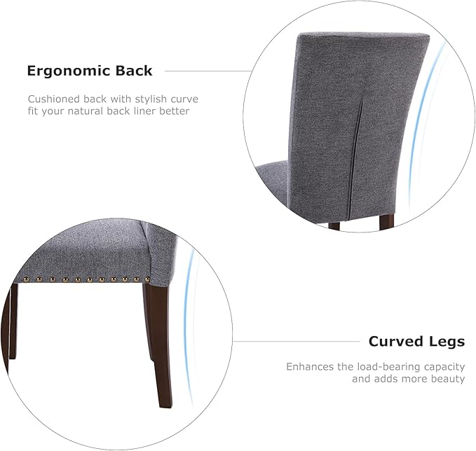 COLAMY Upholstered Parsons Dining Chairs Set of 6, Fabric Dining Room Kitchen Side Chair with Nailhead Trim and Wood Legs - Dark Grey