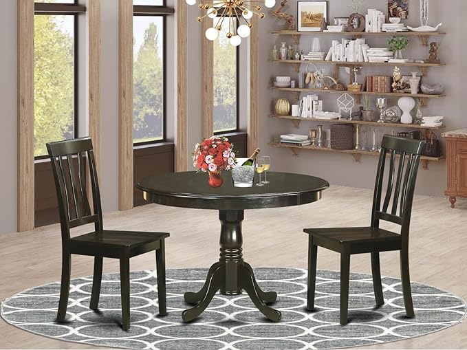 East West Furniture HLAN3-CAP-W 3 Piece Dining Room Furniture Set Contains a Round Kitchen Table with Pedestal and 2 Dining Chairs, 42x42 Inch, Cappuccino