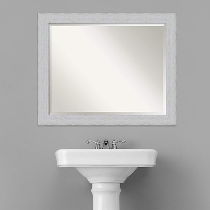 Amanti Art White Bathroom Mirror for Over Sink, 26x32 Shiplap White Rectangle Vanity Mirror, Large Coastal Wood Frame, Hangs Horizonally and Vertically, Bathroom Wall Decor, Beveled Edge from WI, USA