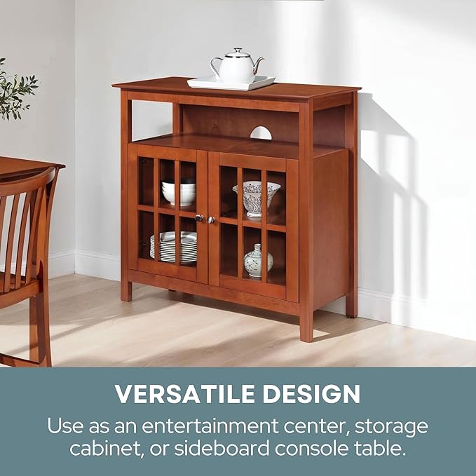 Convenience Concepts Big Sur Highboy Stand 36" Modern Entertainment Center for TVs up to 40", Storage Cabinet for Dining, Living, & Family Room, Console Hall Table with Shelves, unspecified, Cherry