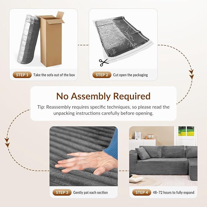 COMHOMA 105”Modular Sectional Sofa with Deep Seat,Cloud Upholstered L-Shape Couch Wide Arms Corduroy Fabric High-Density Foam Chaise Lounge for Living Room No Assembly Required