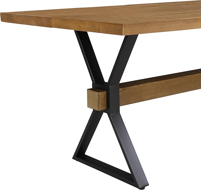 Christopher Knight Home Keyats 63 Inch Dining Table for 6 People, Modern Farmhouse Kitchen Table with X-Shaped Metal Legs, Rectangular Dinner Furniture for Dining Room, Home Office, Brown