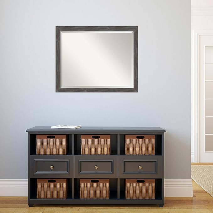 Amanti Art Grey Wall Mirror 25x31 Woodridge Rustic Grey Rectangle Bathroom Mirror for Wall Decor Living Room, Large Rustic Farmhouse Wood Frame, Hangs Horizonally and Vertically, Bathroom Decor