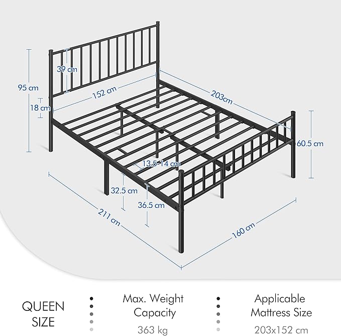 Yaheetech 14 Inch Queen Size Bed Frame Metal Platform Bed with Spindle Headboard Footboard/Mattress Foundation/No Box Spring Needed/Underbed Storage Space/Steel Slat Support/Easy Set up, Black