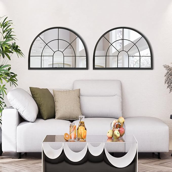 WAMIRRO Arched Window Pane Mirror Decor,Farmhouse Mantel Mirrors for Fireplace/Living Room,28"X20"…