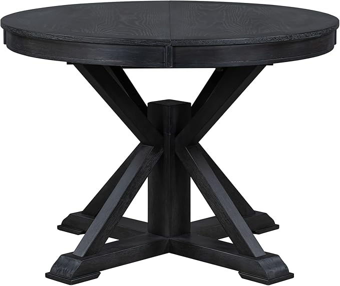Need 42 Inch Round Dining Table Extendable to 54 Inch with 12" Leaf, Retro Expandable Kitchen Table for Dining Room & Living Room, Solid Wood (Espresso)