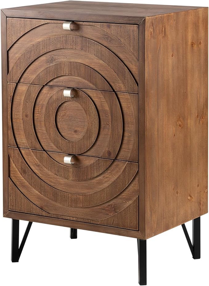 COSIEST Nightstand, Rustic End Table with 3 Drawers, Vintage Wood Bedside Table with Strudy Legs, Modern Side Table Accent Nightstand for Bedroom, Living Room