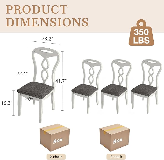 Solid Wood Dining Chair Set of 4, Kitchen Dining Room Chair with Upholstered Cushion & Wooden Legs, Modern Wood Side Chairs for for Kitchen, Washed Gray